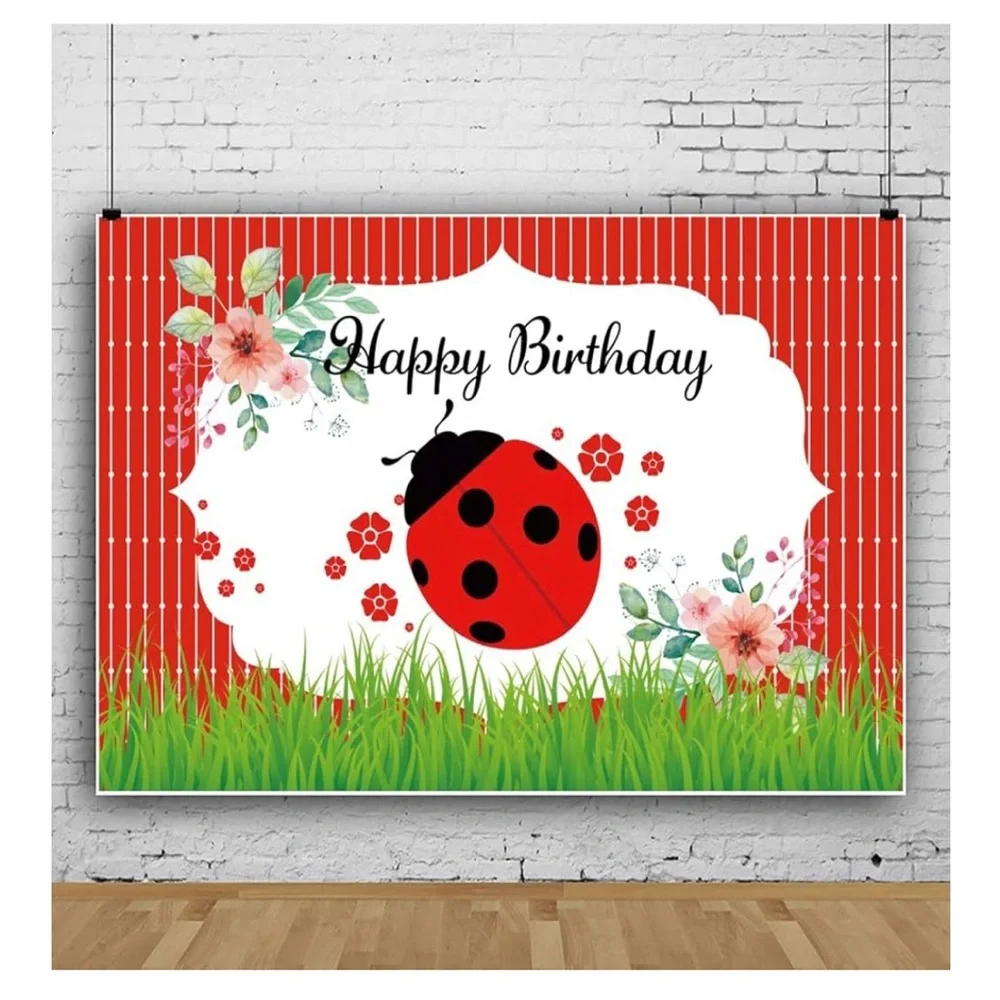Ladybug Happy Birthday backdrop,5x3ft
